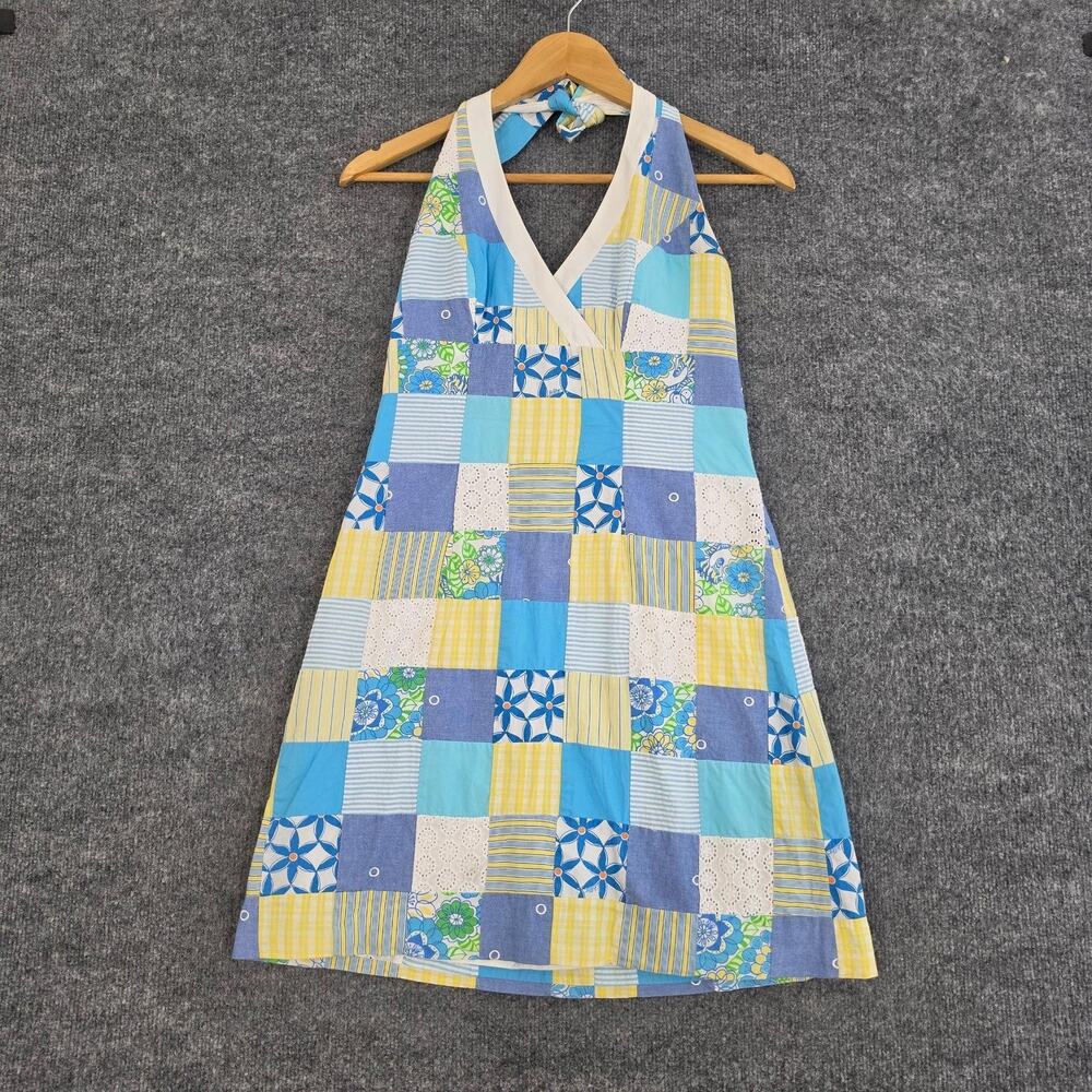 Lilly Pulitzer Dress 6 Patchwork Halter A Line Mini Sundress Prairie Y2K Peasant